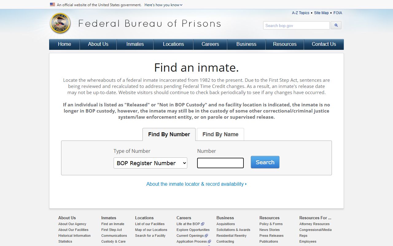 Federal Bureau of Prisons inmate locator used for federal inmates from Martin County