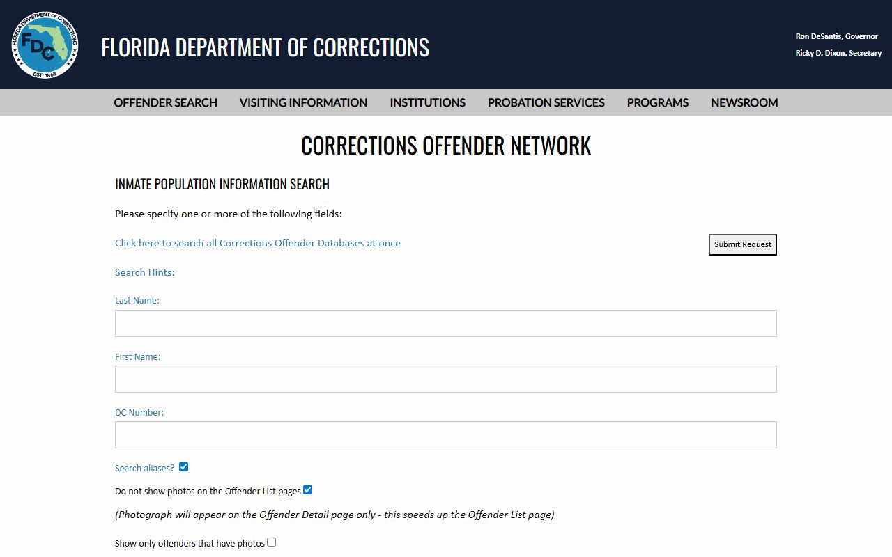 Florida Department of Corrections inmate search used for Martin Correctional Institution