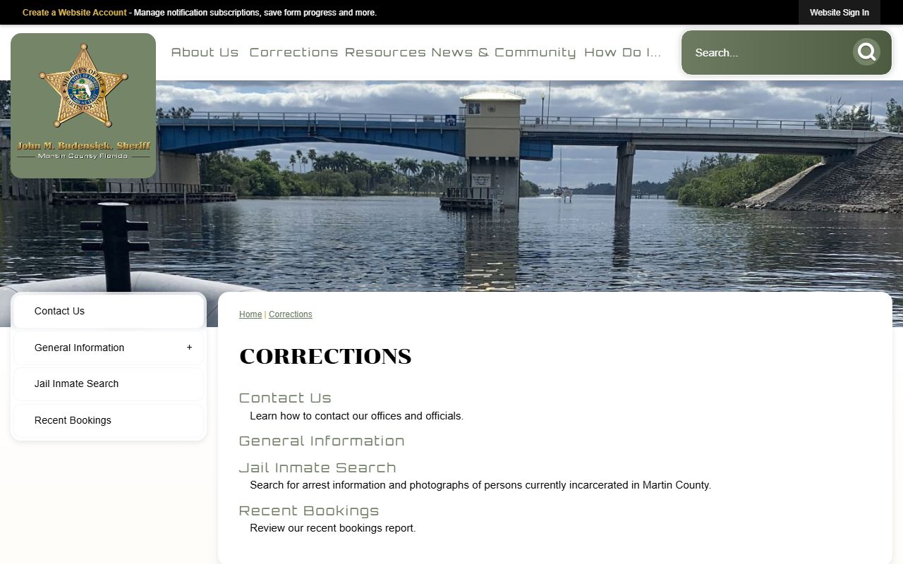Martin County Sheriff's Office corrections section with jail visitation and inmate services
